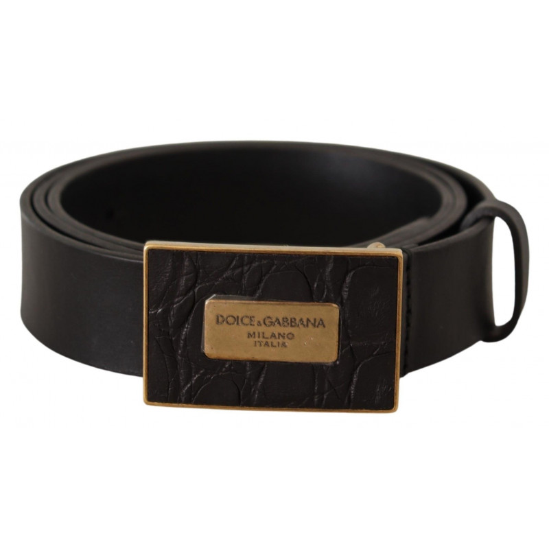 Cintura in pelle nera con fibbia quadrata - 100 CM / 40 INCHES