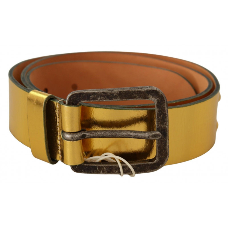 Cintura vita fibbia argento rustico vera pelle dorata - 100 CM / 40