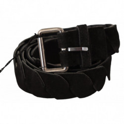 Cintura in vita con fibbia tono argento WX nera - 100 CM / 40 INCHES