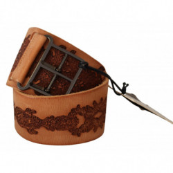 Cintura fibbia logo nero vera pelle marrone - 75 CM / 30 INCHES
