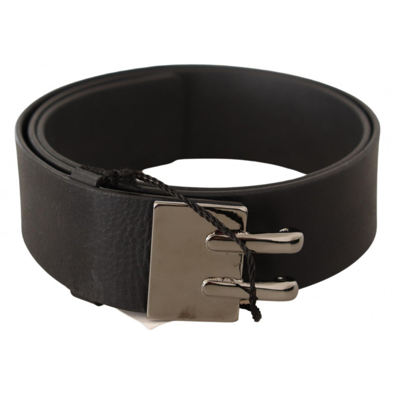 Cintura in pelle nera con fibbia argentata - 85 CM / 34 INCHES