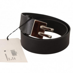 Cintura in pelle nera con fibbia argentata - 85 CM / 34 INCHES