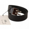 Cintura in pelle nera con fibbia argentata - 85 CM / 34 INCHES