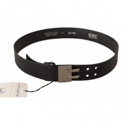 Cintura in pelle nera con fibbia argentata - 85 CM / 34 INCHES