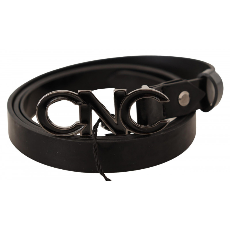 Cintura con fibbia con logo lettera in pelle nera - 85 CM / 34 INCHES