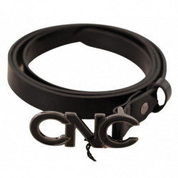 Cintura con fibbia con logo lettera in pelle nera - 85 CM / 34 INCHES