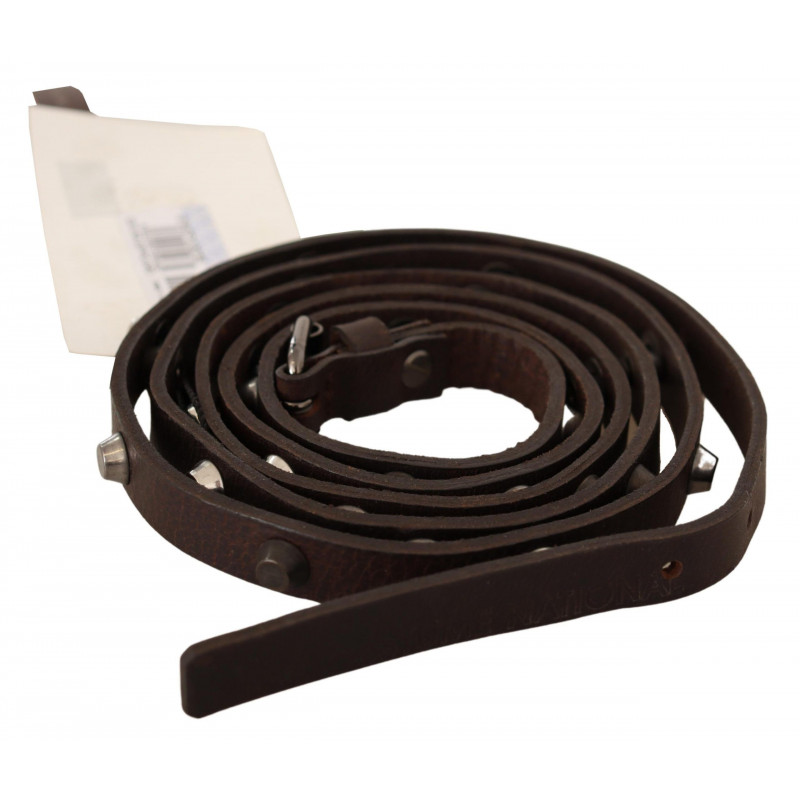 Cintura con fibbia tono argento in pelle marrone - 85 CM / 34 INCHES