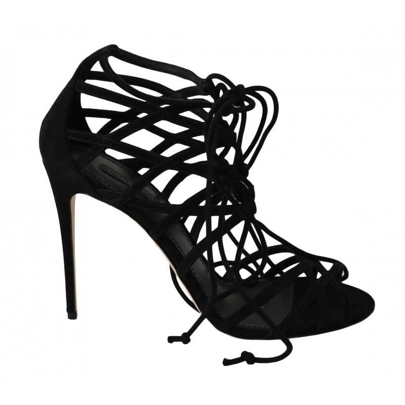 Sandali tacco spillo cinturino pelle scamosciata nera - EU36.5/US6