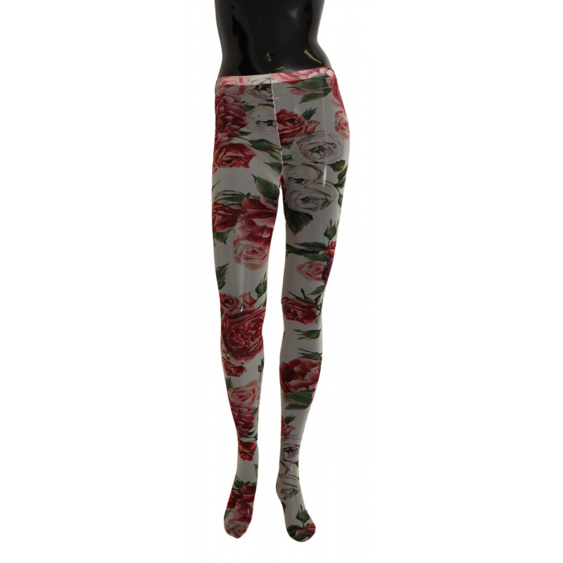 Collant in nylon con calze bianche con stampa floreale - S