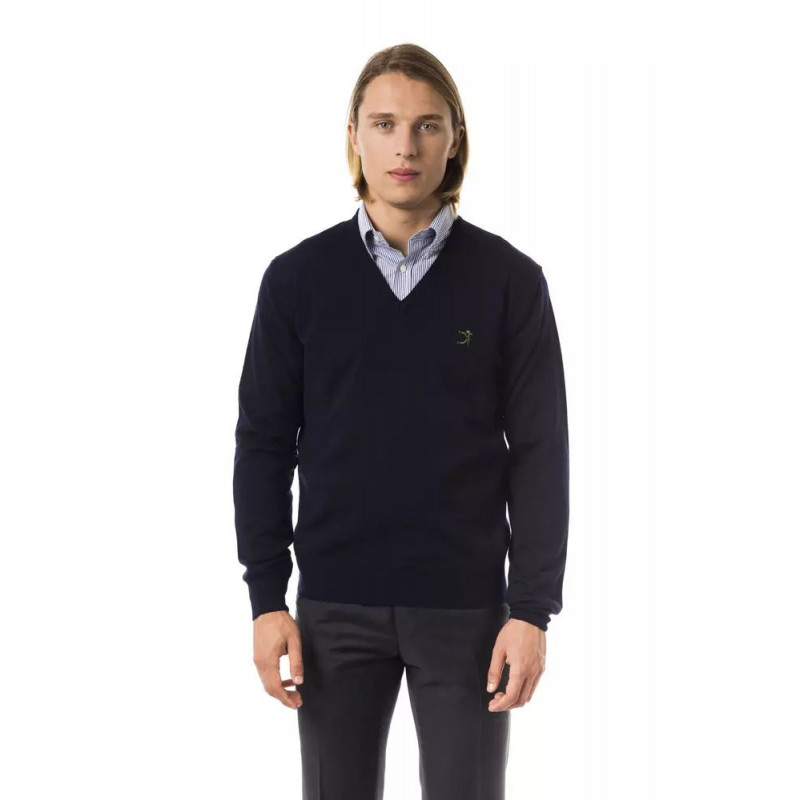 Maglione in lana merino blu - S