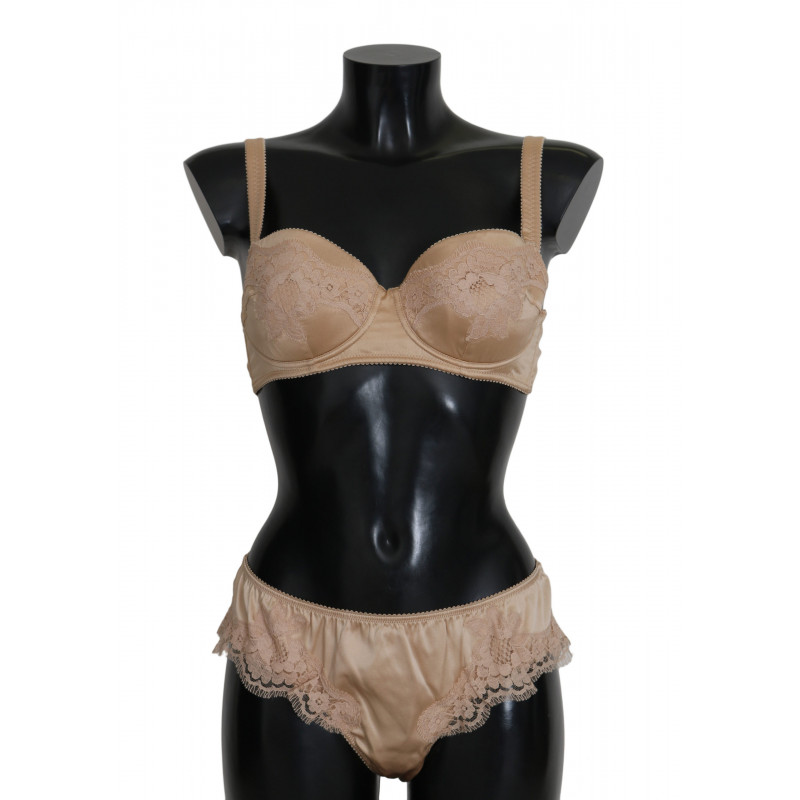 Intimo elasticizzato floreale in seta beige - IT1 - XS