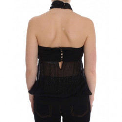 Camicetta con top avvolgente al collo nero - IT44-L