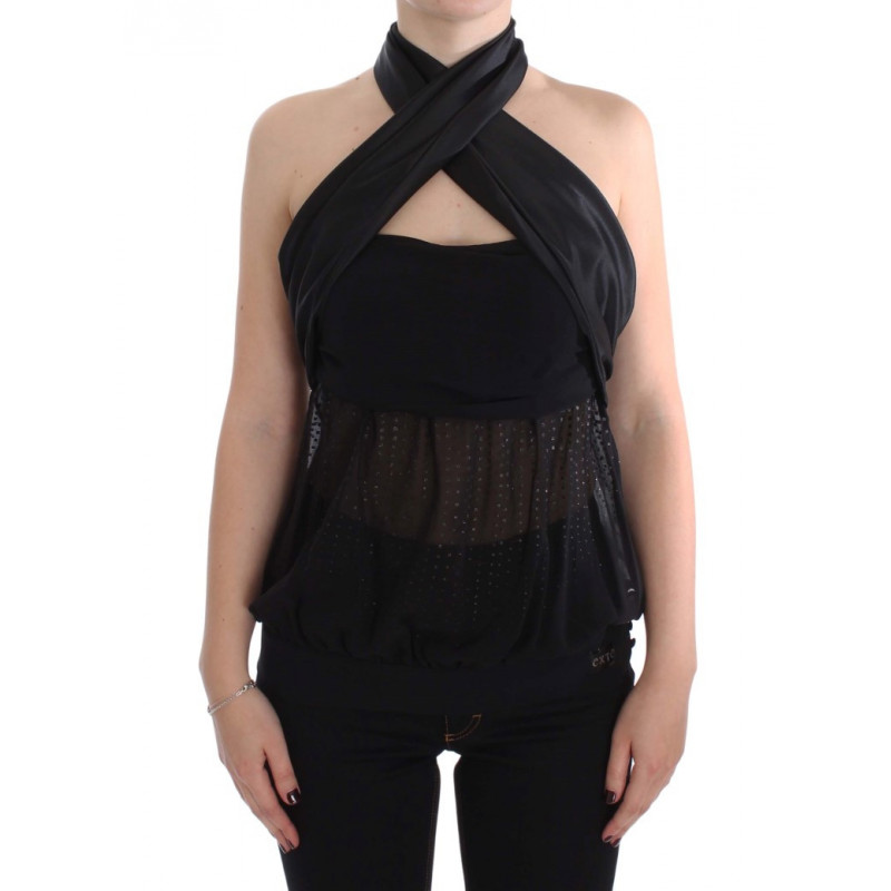 Camicetta con top avvolgente al collo nero - IT42-M