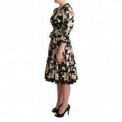 Abito finiture pizzo stampa giglio cotone nero - IT36 - XS