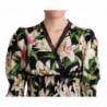 Abito finiture pizzo stampa giglio cotone nero - IT36 - XS