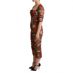 Abito longuette tubino in tulle con stampa floreale rossa - IT36 - XS