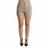 Pantaloncini elasticizzati in cotone denim a pois beige - IT40-S