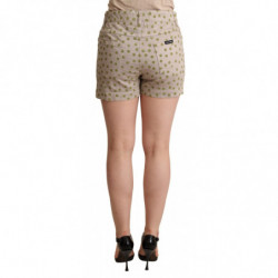 Pantaloncini elasticizzati in cotone denim a pois beige - IT40-S