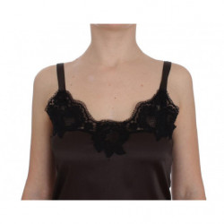 Top lingerie in pizzo elasticizzato di seta marrone - IT1 - XS