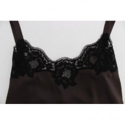 Top lingerie in pizzo elasticizzato di seta marrone - IT1 - XS