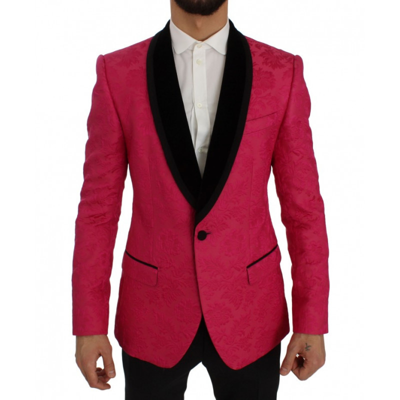 Giacca blazer slim in broccato floreale rosa - IT44 - XS