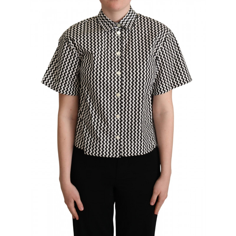 Camicia in cotone con colletto a zigzag bianco nero - IT44-L