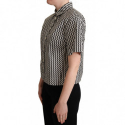Camicia in cotone con colletto a zigzag bianco nero - IT46-XL