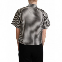 Camicia in cotone con colletto a zigzag bianco nero - IT46-XL