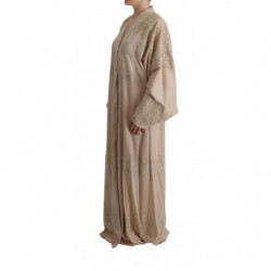 Abito caftano in pizzo con applicazioni floreali beige - IT48-XXL