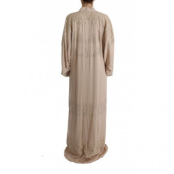Abito caftano in pizzo con applicazioni floreali beige - IT48-XXL