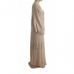 Abito caftano in pizzo con applicazioni floreali beige - IT48-XXL