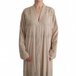 Abito caftano in pizzo con applicazioni floreali beige - IT48-XXL