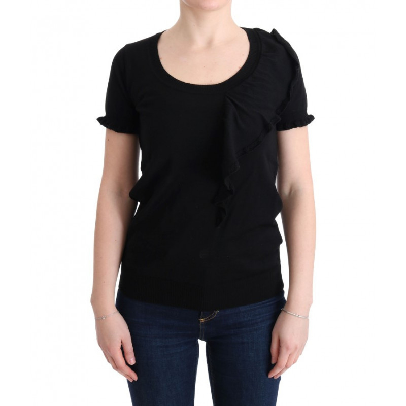 T-shirt nera con camicetta in lana 100% lana - IT46-XL
