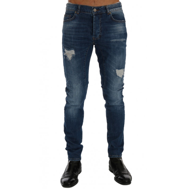 Jeans slim fit Dundee strappati con lavaggio blu - W38