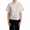 Top camicia con colletto in cotone bianco a pois - IT44-L