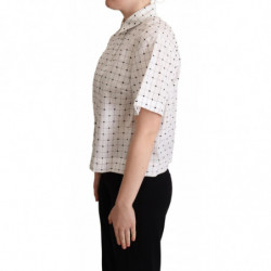 Top camicia con colletto in cotone bianco a pois - IT44-L
