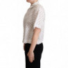 Top camicia con colletto in cotone bianco a pois - IT44-L
