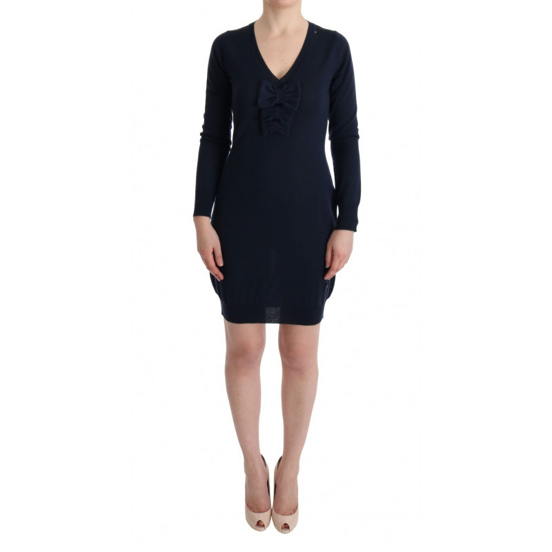 Abito a trapezio a maniche lunghe in lana blu - IT40-S