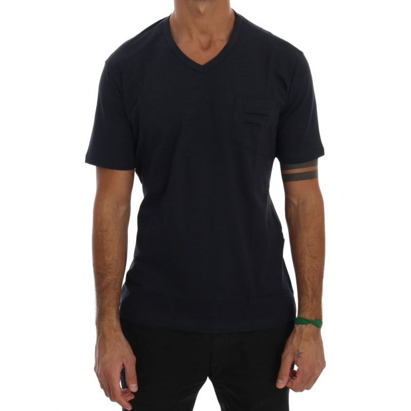 T-shirt scollo a V in cotone blu - S