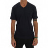 T-shirt scollo a V in cotone blu - S