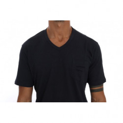 T-shirt scollo a V in cotone blu - S