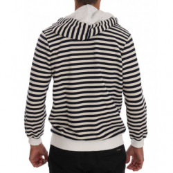 Maglione in cotone con cappuccio a righe bianche blu - S