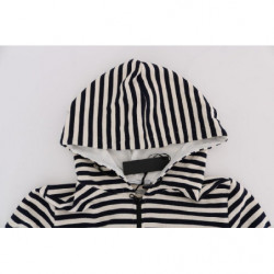 Maglione in cotone con cappuccio a righe bianche blu - S