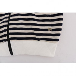 Maglione in cotone con cappuccio a righe bianche blu - S