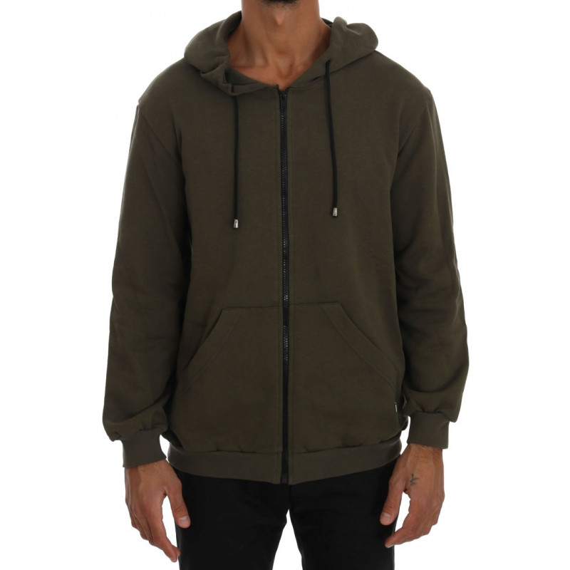 Maglione verde in cotone con cerniera intera - L