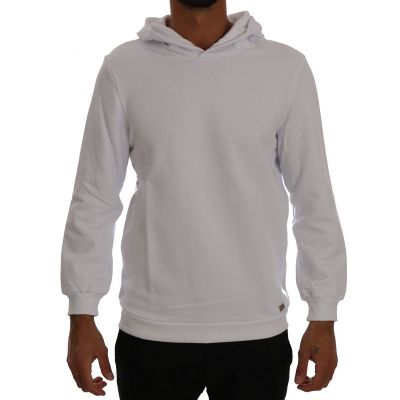 Maglione di cotone con cappuccio pullover bianco - L