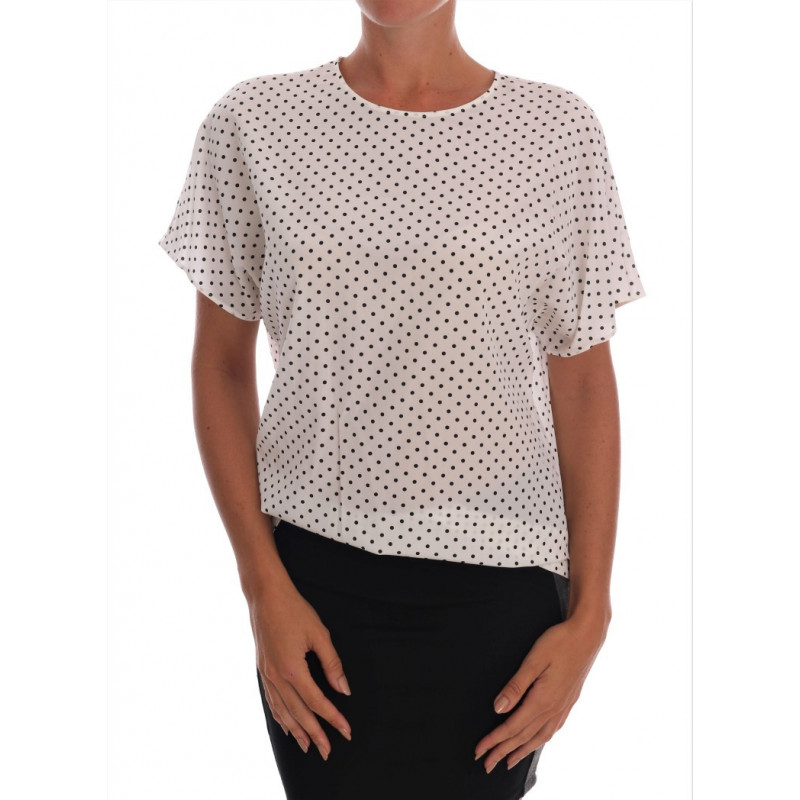 Top T-shirt in seta bianca a pois - IT40-S