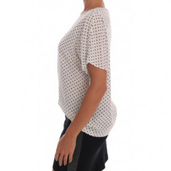 Top T-shirt in seta bianca a pois - IT40-S