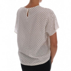 Top T-shirt in seta bianca a pois - IT40-S