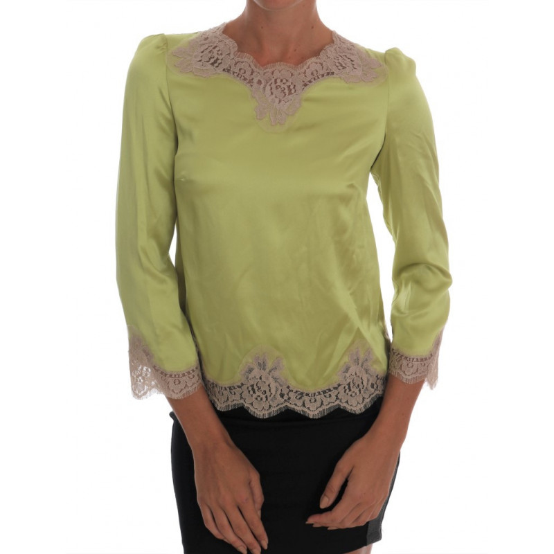 Top in camicetta elasticizzata in seta verde - IT38-XS